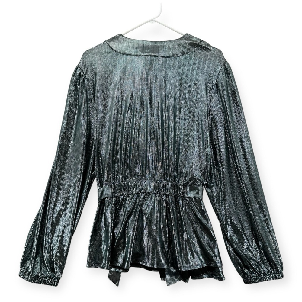 Nina Parker Metallic Jacket Womens Size 3X Tie Shiny Ice Blue Cardigan Party NEW - Picture 2 of 9